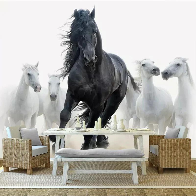 3D Photo Wallpaper Modern Art Black White Horse TV Background Wall Paper Mural Creative Living Room Bedroom Home Decor