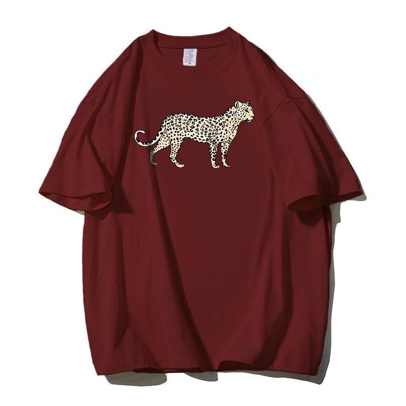 

Женские футболки Shellsuning с мультяшным принтом гепарда, летние модные большие размеры, простые мягкие футболки из 100% хлопка, футболка с короткими рукавами и круглым вырезом, женские готические топы 3XL вино красного
