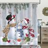 Snowman Cartoon Christmas Winter Shower Curtain Merry Christmas Red Bird Snowy Pine Bathroom Decor Polyester Bathtub Curtain
