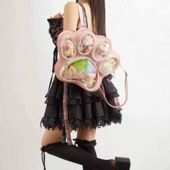 Cat Paw Ita Bag Pin Doll Display Backpack Transparent Pouch Backpack for Cat Lover Gift Street Daily Outings