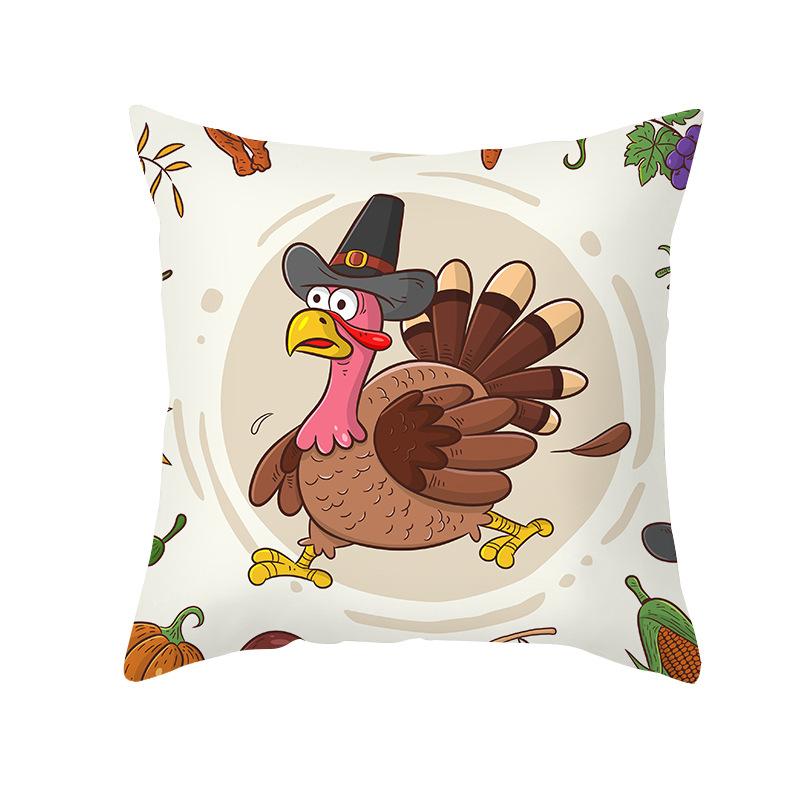 Yellow Thanksgiving Pillow Home Cartoon Animal Sofa Cushion Cover Peach Skin Office Cushion Cover
