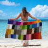 Geometric Checkerboard Patchwork Print Beach Towel Colorful Block Plaid Pattern Quick Dry Soft Sand Free Towel for Summer