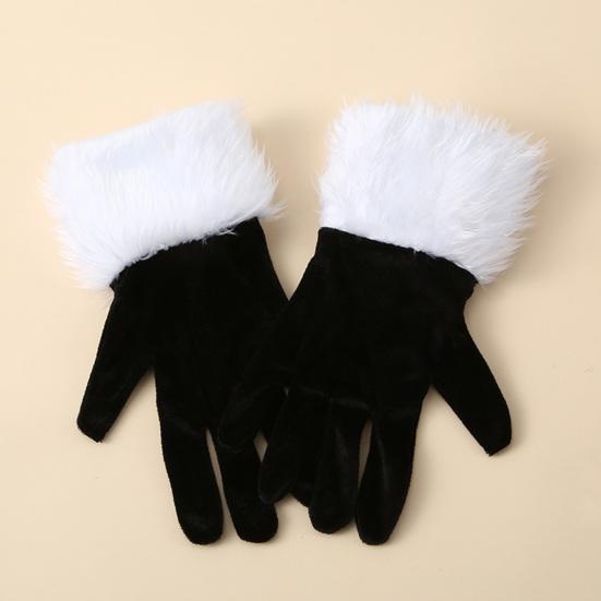 Kurze Retro Samthandschuhe Damen Opernhandschuhe mit flauschigen weißen Stulpen Handgelenklange Fingerhandschuhe für Weihnachtskostüm Hochzeit Teeparty Bankett Tanz