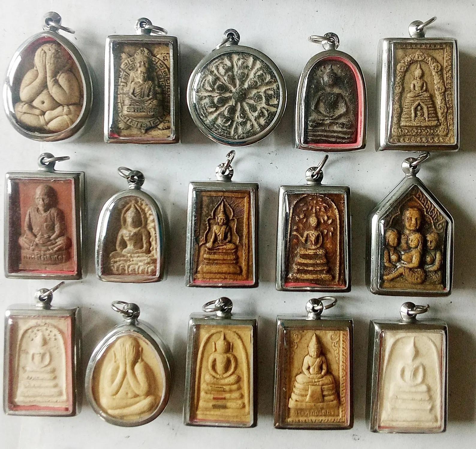 

15 тайських буддійських буддизмів, глиняних амулетів, медальйонів, підвісок, підвісок Varies коричневий