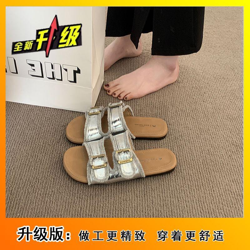 Internet Celebrity Explosion Retro Belt Buckle Slippers Women Summer Wear Platform Muller Shoes Cool Slippers 2025 New