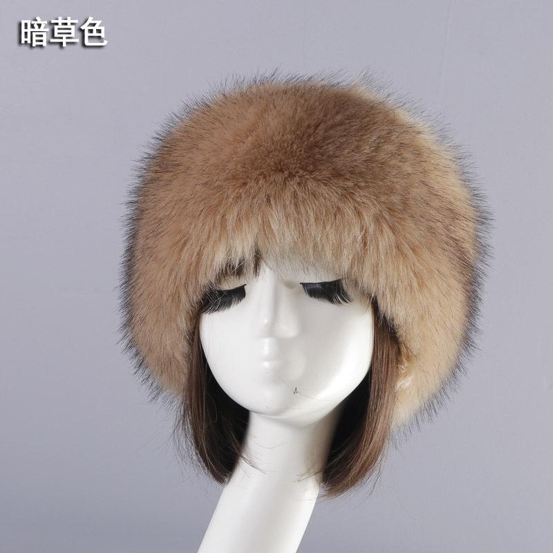 Imitation fox fur round flat top imitation fur hat thickened autumn and winter fluff Russian Mongolian hat thermal ear protection hat