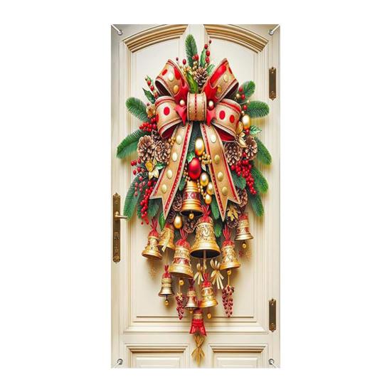 Christmas Door Cover Funny Santa Claus/Gnome/Snowman/Wreath Hanging Backdrop Door Banner 70" X 35" Winter Porch Sign for Home Yard Wall Decor