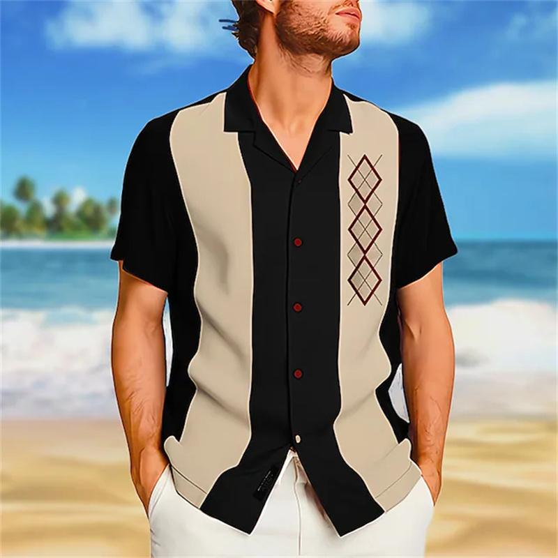 

Men s Geometric Hawaiian Shirt 3D Print Black Short Sleeve Cuban Collar Summer Oversized Casual Beach Tops S