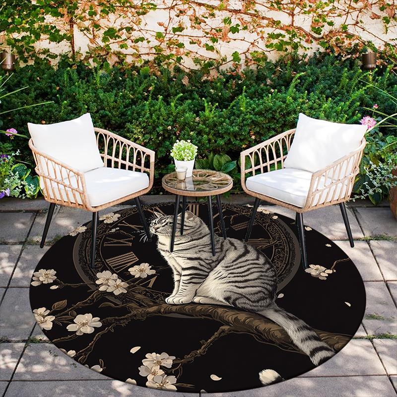 Black American Shorthair Pattern Round rug,Carpet Rug for Living Room Bedroom Playroom ,Non-slip Floor Mat,Holiday Gifts and Birthday Gifts.