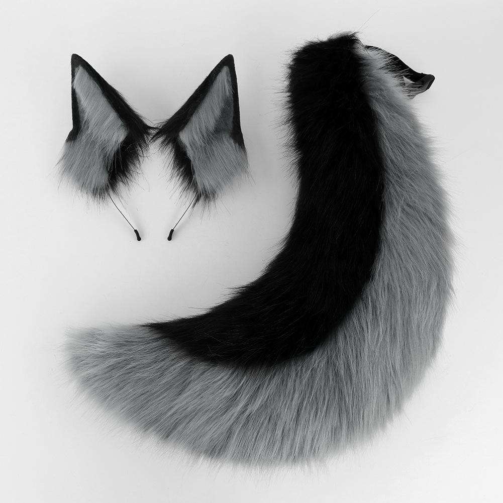2Pcs/set Animal Fursuit Ears Tail Halloween Party Cosplay Headwear Plush Beast Wolf Tails Fox Ears Hair Band Furry Dog COS Tail