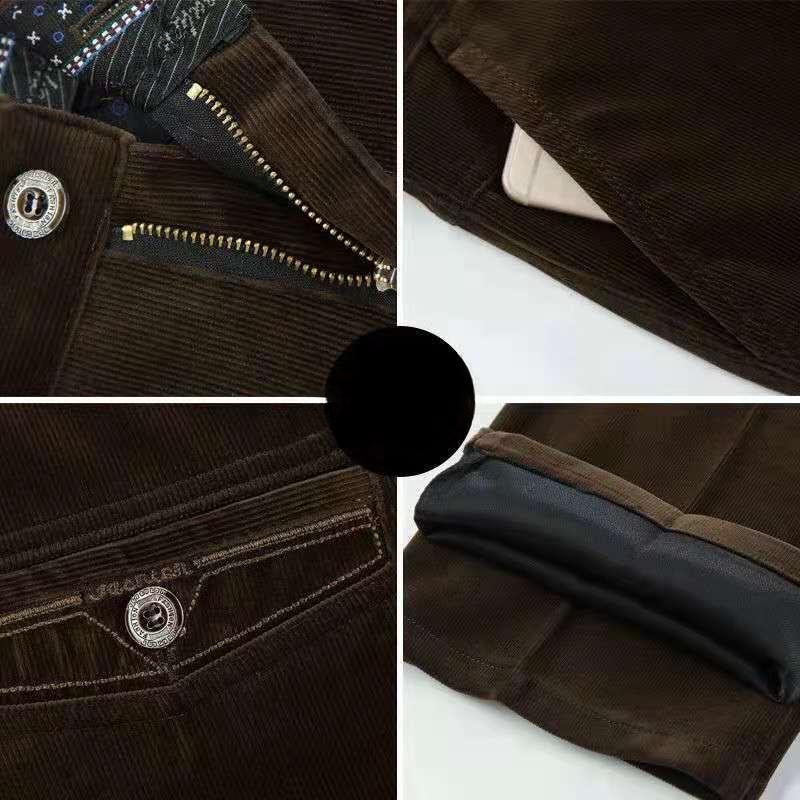 Pants Men Corduroy Cord Trousers Stretch Straight Pants Casual Loose High Waist Vintage Retro