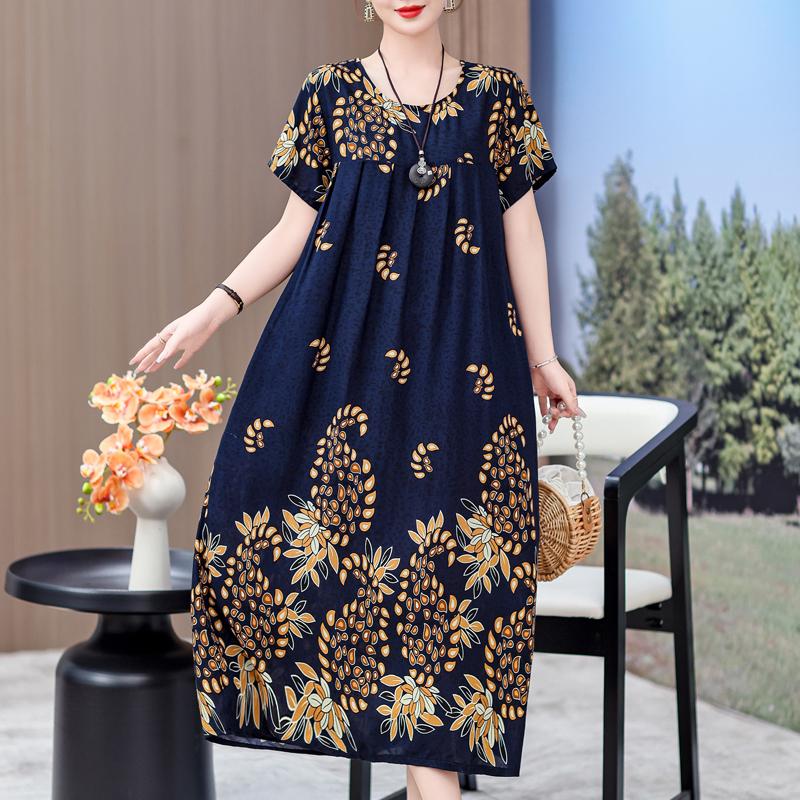 Elegante lange Kleider mit Ärmeln Übergröße Lässiges lockeres Kurzarm-Vintage-Kleid für Damen Sommerkleidung