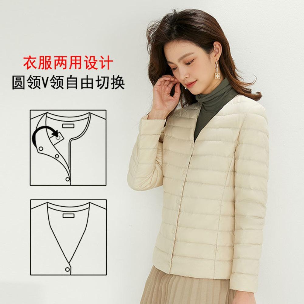 Women's Round Neck Long Sleeve Down Jacket Regular Fit Commuter Style Outerwear