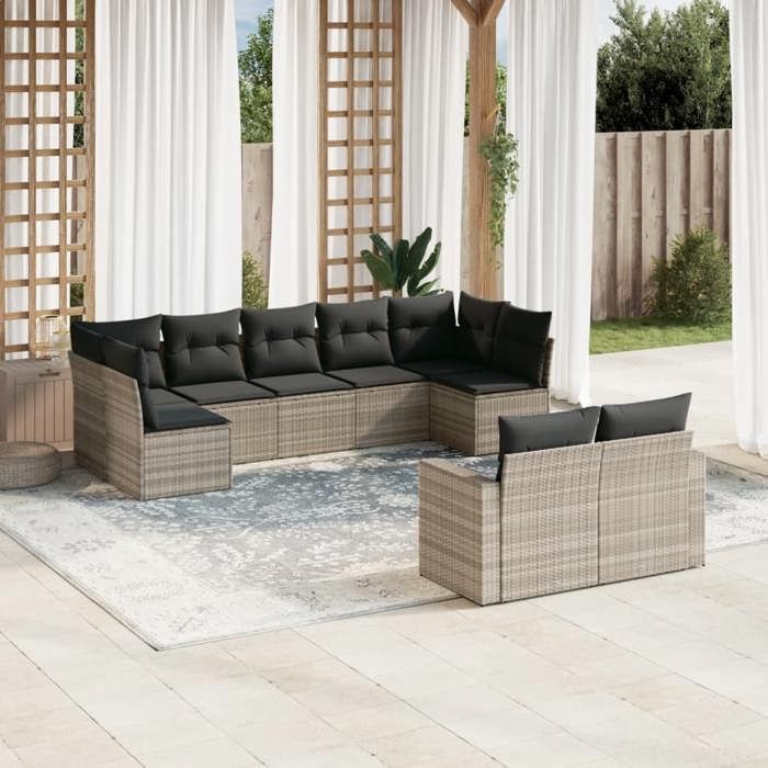 VidaXL Garden Lounge Set with Cushions 9 Pcs, Patio Sofas, Patio Furniture Set, Outdoor Furniture, Grey 3251759