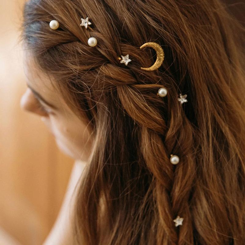 Sparkling  Star Moon Hair Clip Set For Girls Bridal Wedding Headpieces Hair Pins  Jewelry Hair Accessories