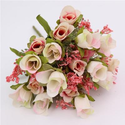2 Bundles Artificial Flower Bunch Rose Buds Silk Rose Buds for Wedding Handhold Flower Home Decoration
