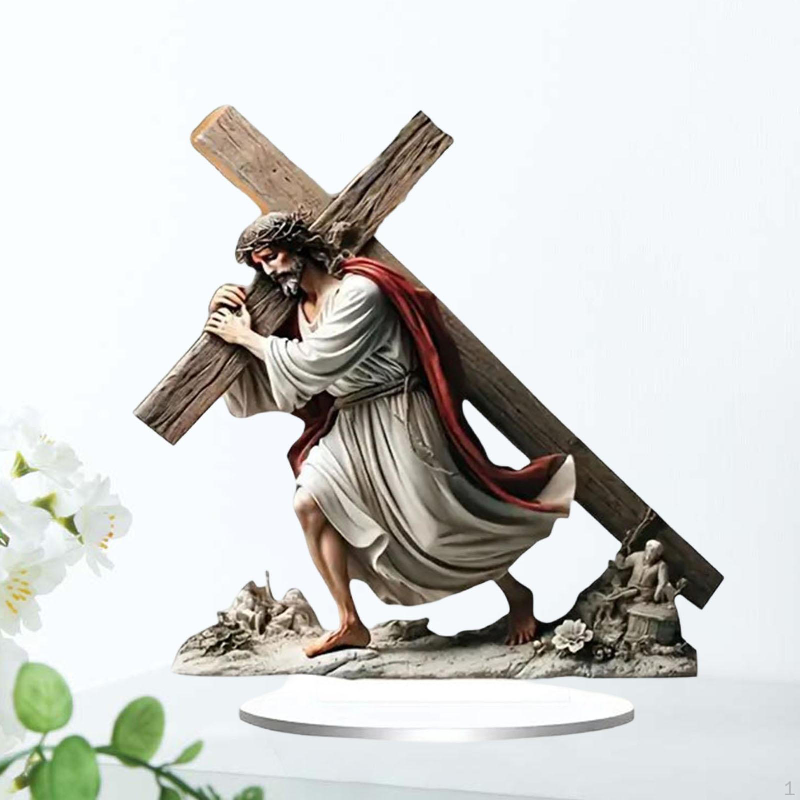 Двумерное украшение Иисус Акриловая табличка Несущий крест Легкое Религиозное Водонепроницаемое Настольное украшение