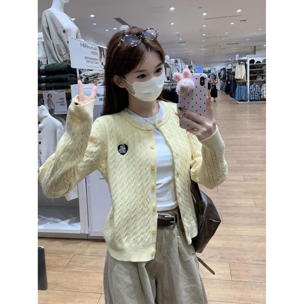 Love twist embroidered knitted cardigan women's spring and autumn fashion with short button sweater jacket top