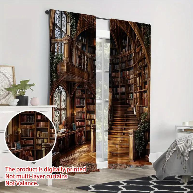 Charming forest library printed curtains, suitable for home decoration in bedrooms and living rooms