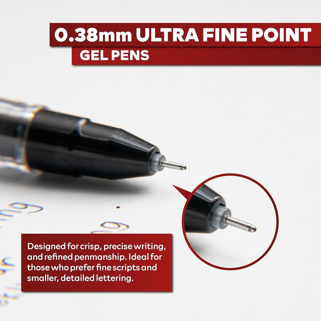 XFasten Extra Fine Point Pens 0.38mm 24-Pack Japanese-Style Fine Tip Gel Ink Ballpoint Pen Black, Smooth Ink Flow, Smudge-Free, Quick-Drying, No