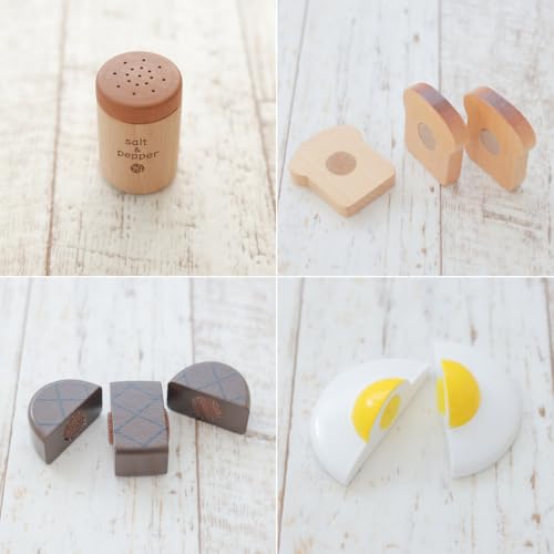 Daiwa Wooden Toy Toaster Set (Brown), 6-Piece Set for Girls, Pretend Play Food Set, Wooden Toaster, Breakfast Set, Kitchen Set, Full Set, Ton Ton Set,
