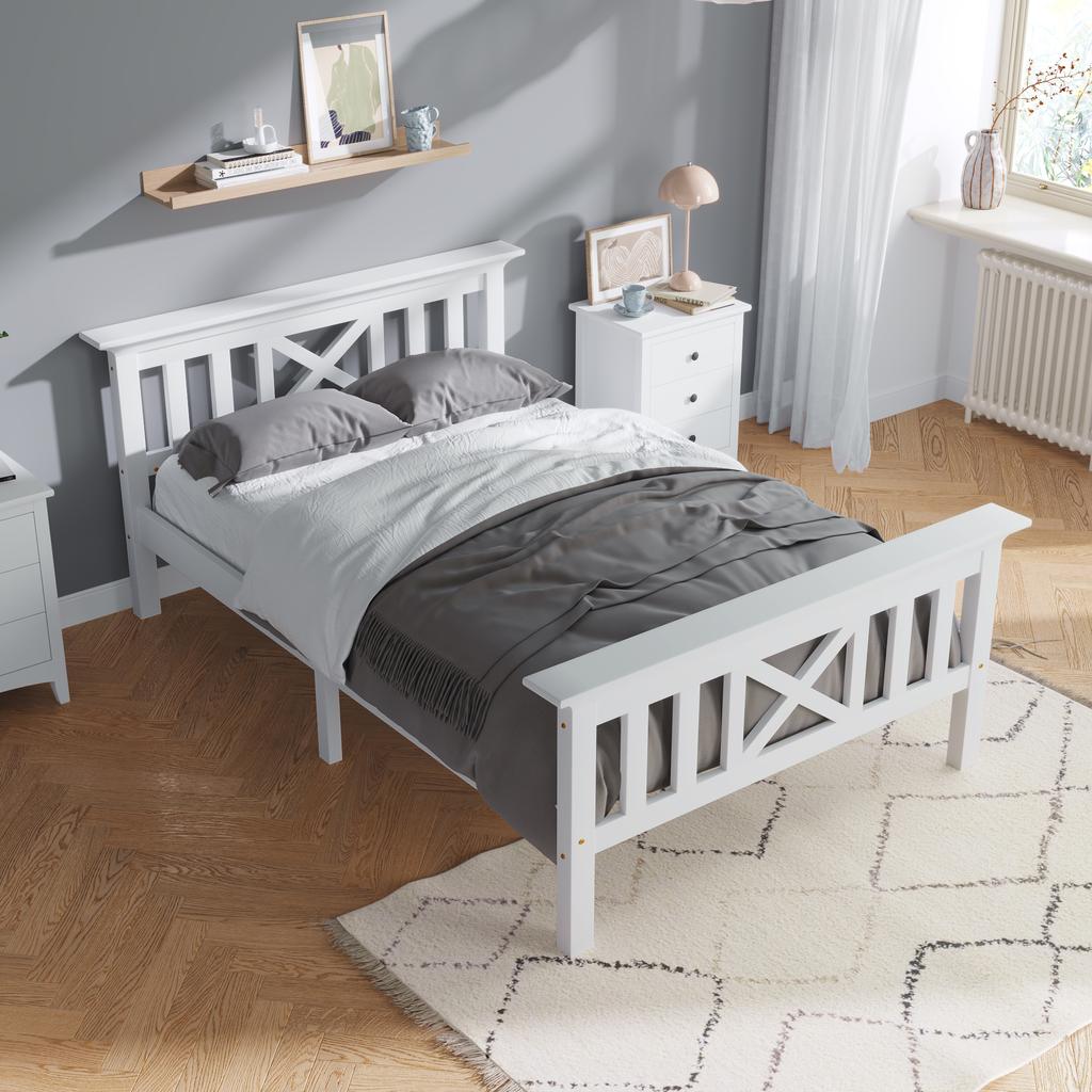 Wooden Bed Single Bed from Bed Frame with Slatted Frame Wooden Bed with Headboard - 90 x 200 cm Solid Wood Children's Bed Youth Bed Pine Solid White