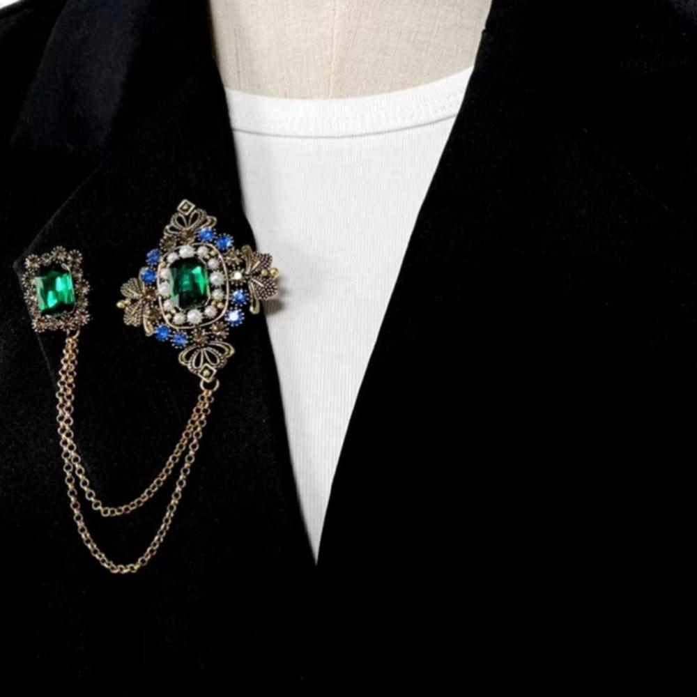 Rhinestone Baroque Brooch Square Suit Coat Pin Retro Studded Pearl Brooches  Clothes Decoration