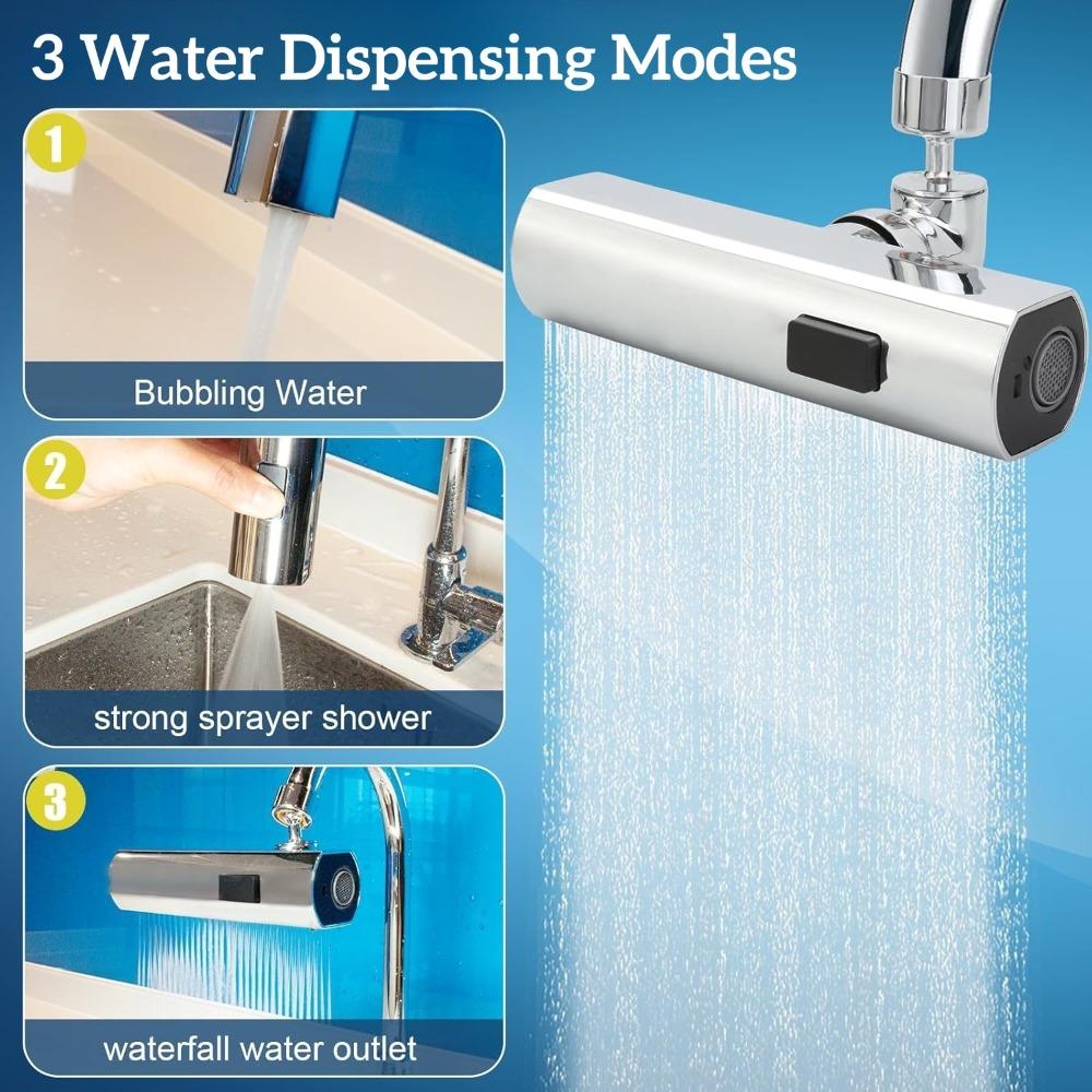 3 Gear Waterfall Kitchen Faucet Universal Splash Proof Extension Saving Nozzle 360 ° Rotating Bubbler Boosting Extended Faucet