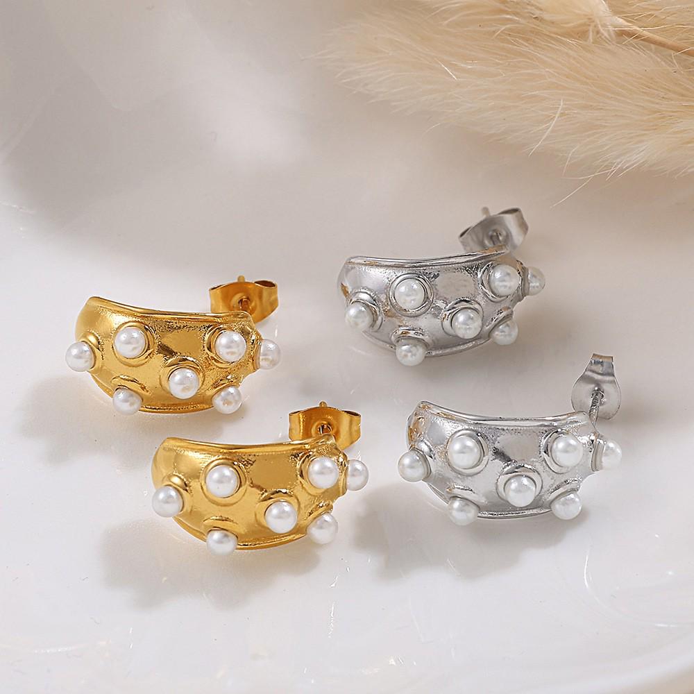 European & American Fashion C-Shaped Diamond Geometric Stainless Steel Earrings: Light Luxury, High-End Temperament