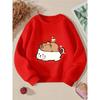European Sizes Crewneck Sweatshirt for Kids Featuring an Adorable Cat And Bear with a Tea Machine. Perfect for Sports And Casual Outings