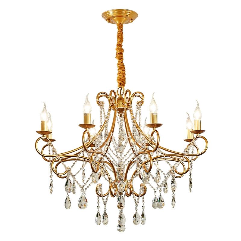 Obývací pokoj, ložnice, lustr do kreativní jídelny Crystal Retro Gold, moderní a minimalistické světlo