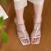 Gentle and Advanced! Ice-through Nude One-word Sandals Women's Summer Square-heeled High Heels