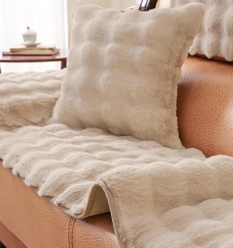 Thickened Rabbit Plush Sofa Cover Universal Non-slip Winter Warm Sofa Towel Couch Cushion Slipcovers for Living Room Furniture