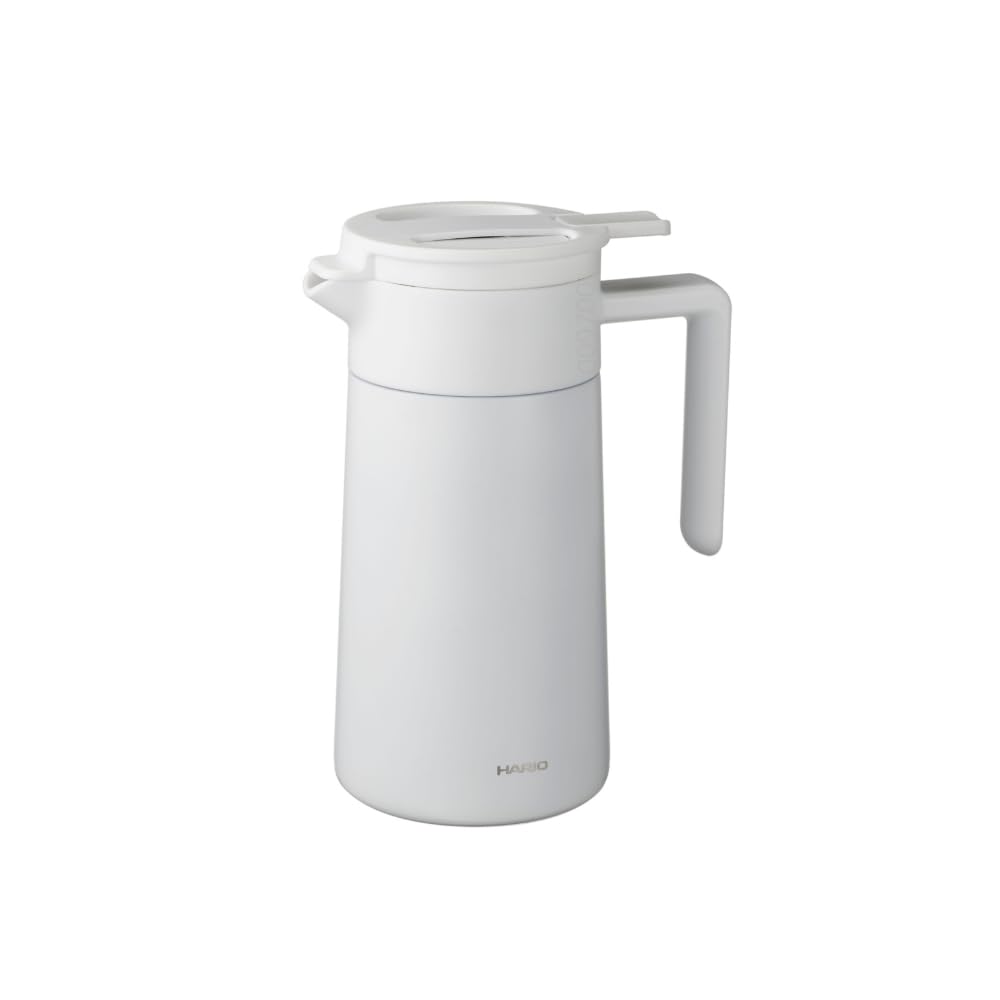HARIO Ceramic-Coated Vacuum-Insulated Double-Layered Insulated Coffee Pot, 600ml Capacity, White, CHP-600-W