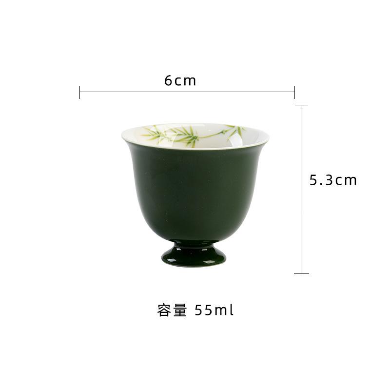 

2pc/lot Ink Green Hand Drawn Bamboo High Foot Teacup Ancient Tea Bowl Mug Tea-tasting Personal Cup Chazhan Master Cups Tea 55ml
