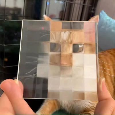 1Pcs Double-Square 3D Glass Photo Backdrops Cute Playful Mosaic Pixel Pet Props For Cats Dogs Creative Photography Prop