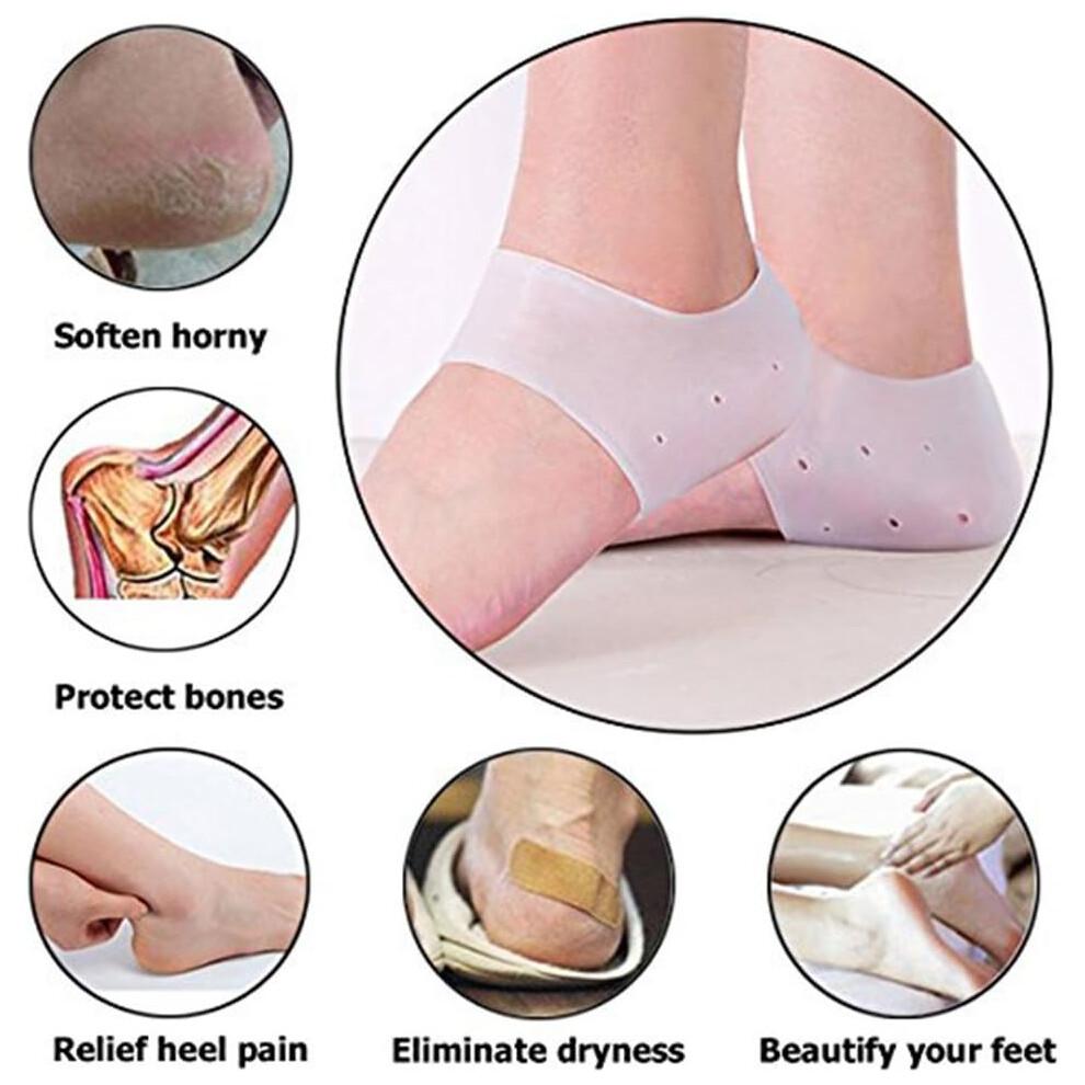 Moisturizing Heel Socks for Cracked Heel Treatment, Breathable Gel Foot Care Protectors 2 Pairs