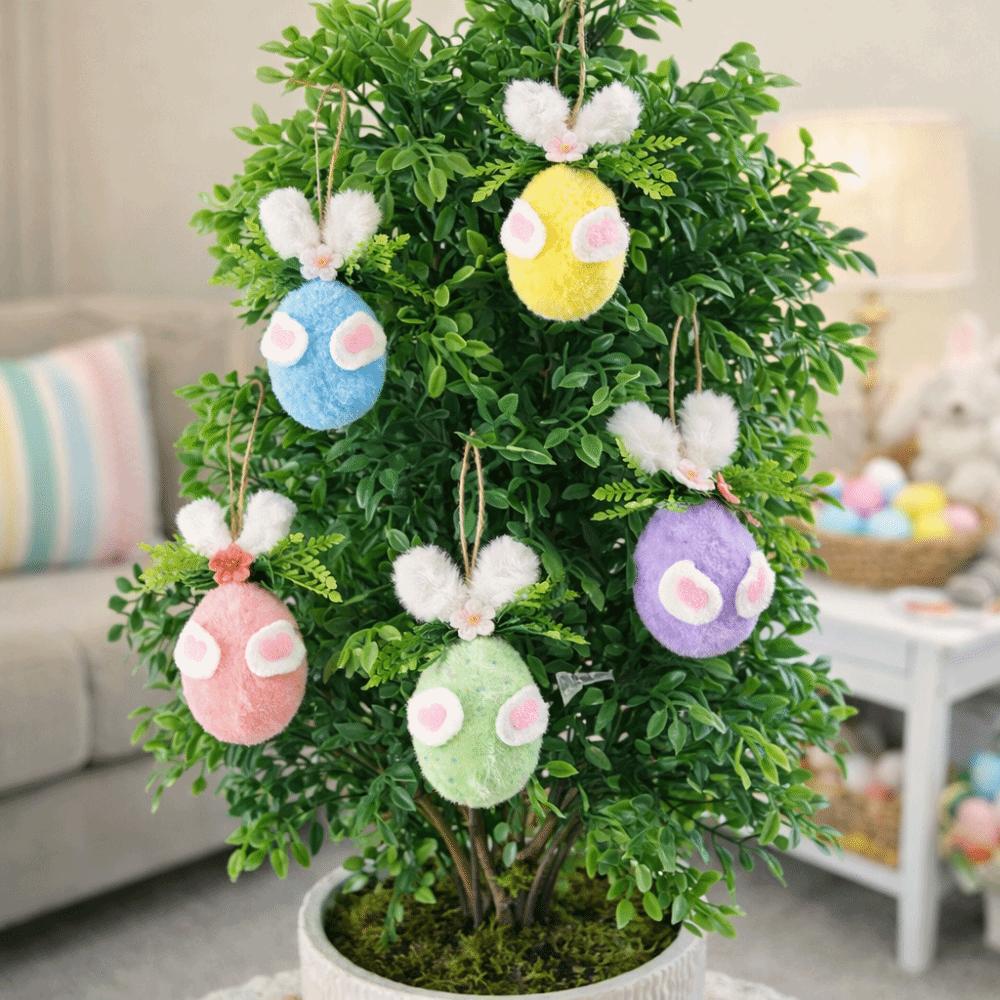 Flower Dot Foam Easter Eggs Rabbit Design with Rope Easter Eggs Gift Colorful Decorative Hanging Flower Egg Home Decoration