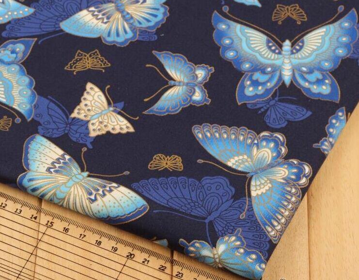 Butterfly Gold Stamped Japanese Cotton Fabric for Cheongsam and Hanfu