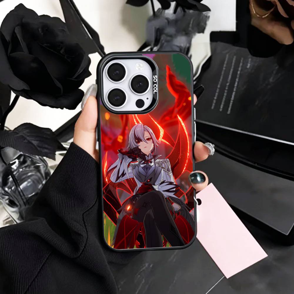 A-Arlecchino G-Genshin Impact Phone Case For iPhone17,16,15,14,13,12,11 Plus,Pro Max Colored Silver Plated Inside Cover