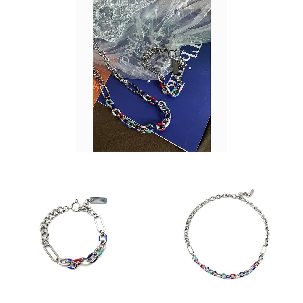 Geometric Stainless Steel Chain Necklace And Bracelet For Men And Women