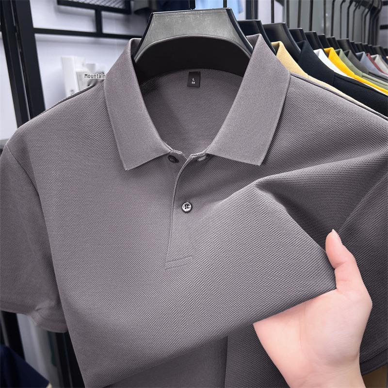 New Pure Cotton Men's High-End Polo Shirt - Short Sleeve, Lapel, Solid Color, Casual Summer T-Shirt