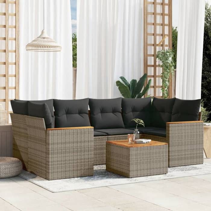 VidaXL Garden Lounge Set with Cushions 7 Pcs, Patio Sofas, Patio Furniture Set, Outdoor Furniture, Grey 3225801