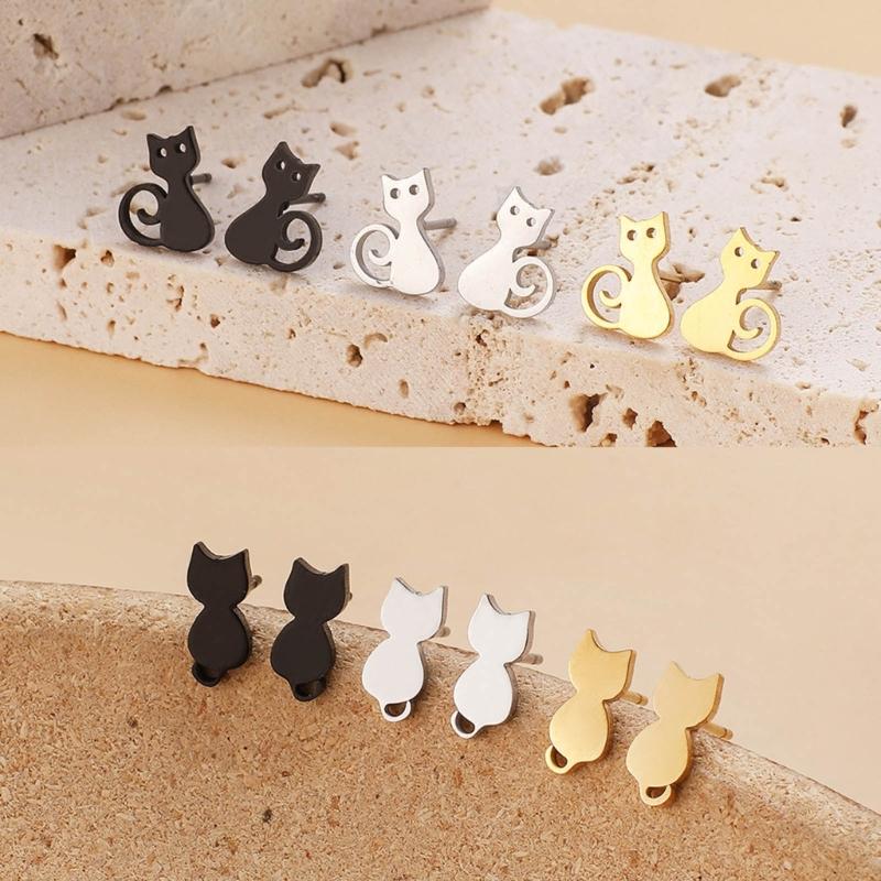 Cute Animal Stud Earrings for Women Girls 3 Pairs Cat Ear Studs Adornment Trendy Ear Hooks Charm Ornament Jewelry Gift