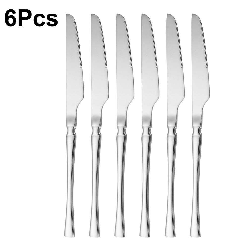 6/24/30Pcs Thin Cutlery Stainless Steel Sliver Tableware Western Dinner Set Solid Color Knife Fork Spoon Mirror Kitchen Utensils