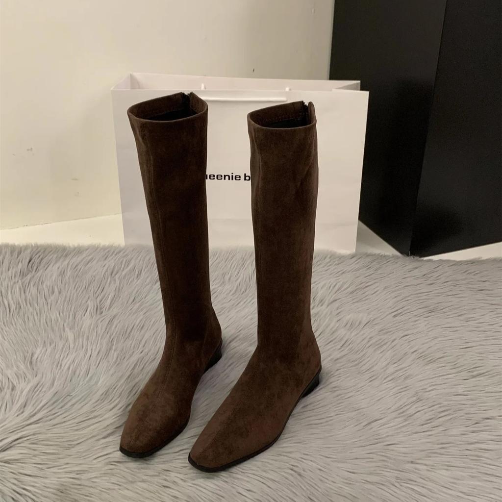 Women's Knee High Boots Temperament Slim Long Boots Quality Suede Casual Boot Retro Square Design Women Boots Botas Largas Mujer
