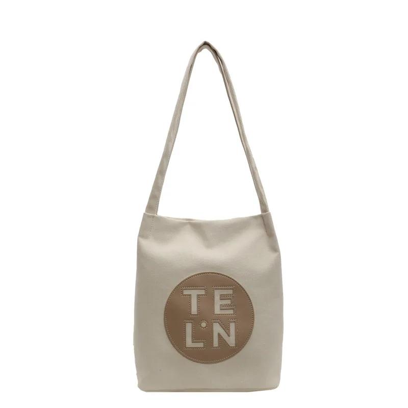 Cross-border New Letter Large-capacity Canvas Bag Women's Niche Fashion Shoulder Messenger Student Casual Tote Bag
