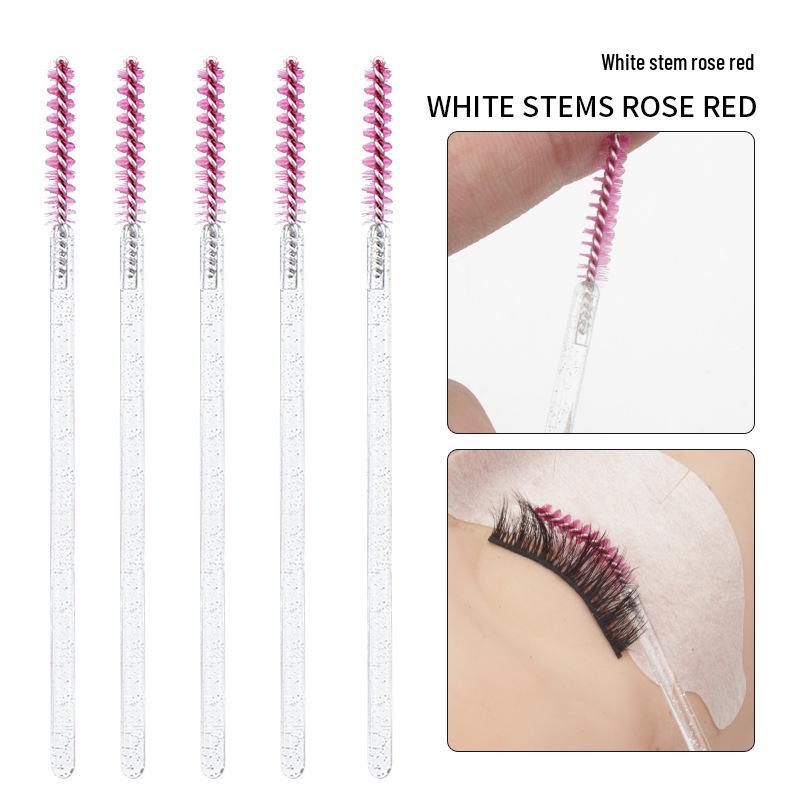 50-Pack Crystal Rod Eyelash Brushes & Curler Kit: Straight Head Brush, Spiral Tool & Eyebrow Comb