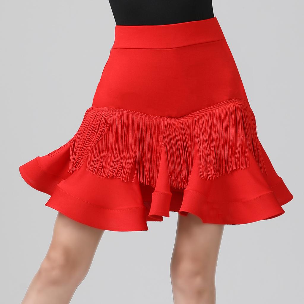 Latin Dance Women's Short Skirt Senba Belly Modern Dance V-shaped Tassels Fishbone Skirt