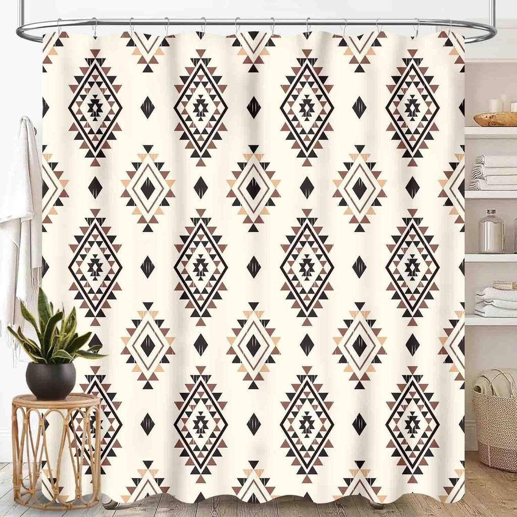Southwestern Natvie Tribal American Ethnic Western Abstract Geometric Vintage Brown Waterproof Fabric Bathroom Shower Curtain